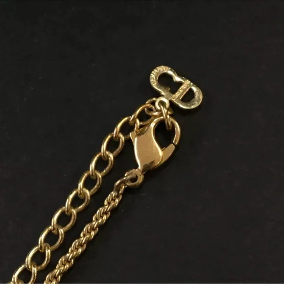 Christian Dior Gold Perfume Bottle Necklace Dior Logo